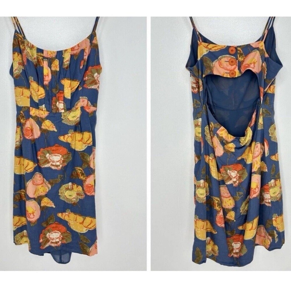 Anthropologie Maeve Floral Print Mini Dress Open Back Casual Party Dress Size 0